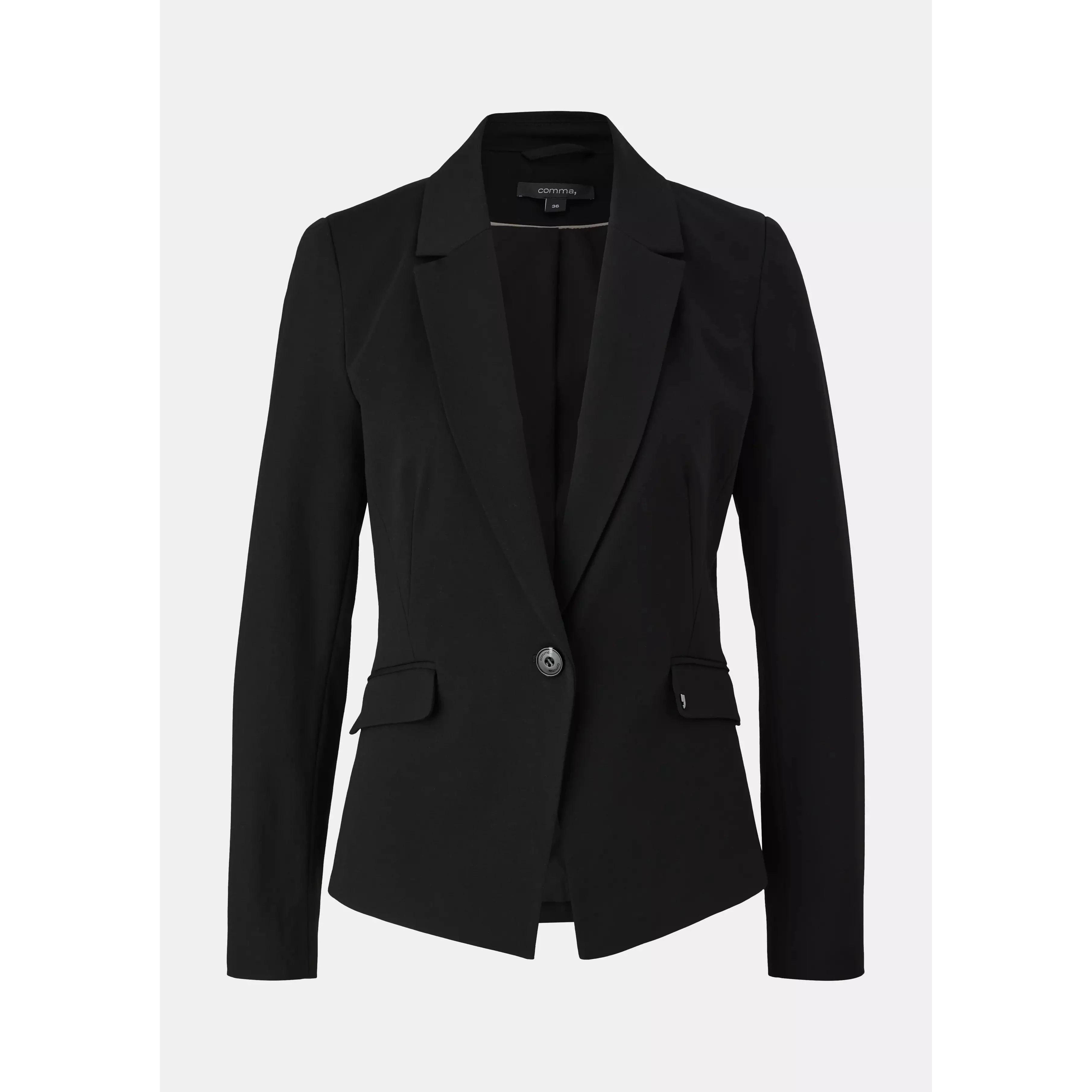 Elegant Fitted Viscose Blend Black Blazer for Women - Business & Casual